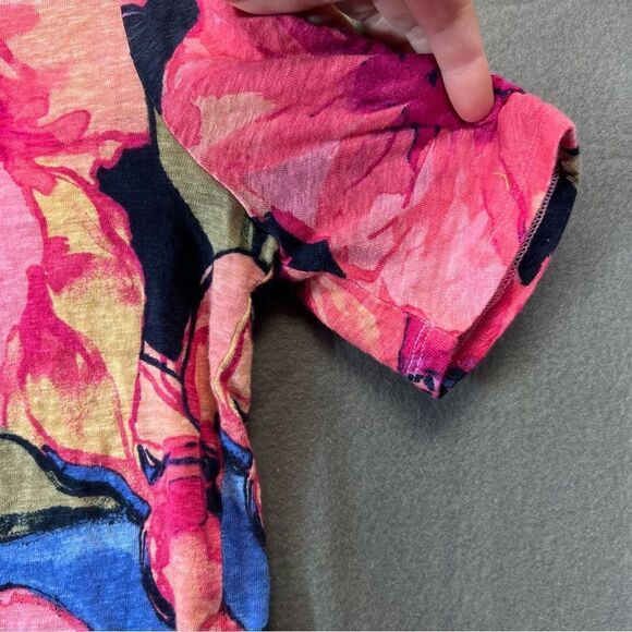 Chicos medium Linen Floral Ruched Sleeve Tee - Picture 10 of 16